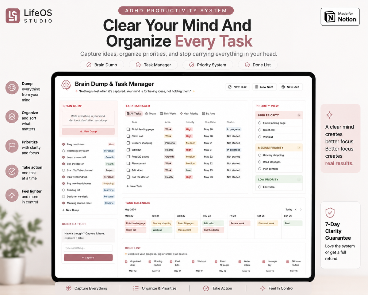 ADHD Notion Planner – Productivity & Focus Template